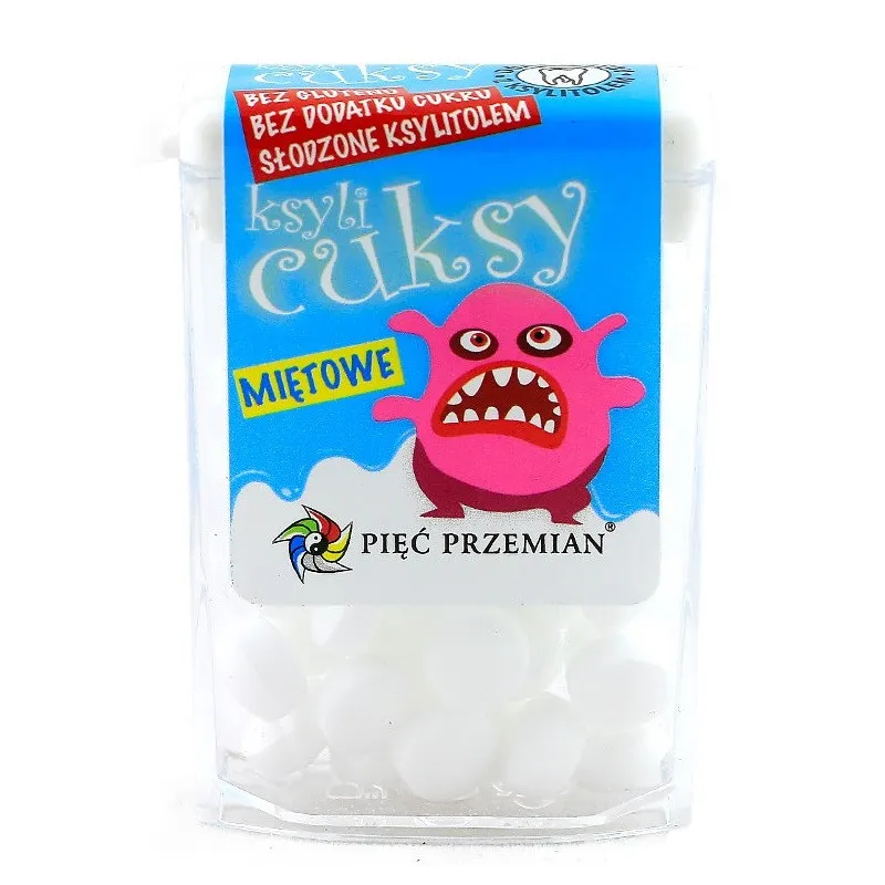 Cukierki z Ksylitolu Ksylicuksy Miętowe Bezglutenowe 13 G - Pięć Przemian | Zdrowa Alternatywa