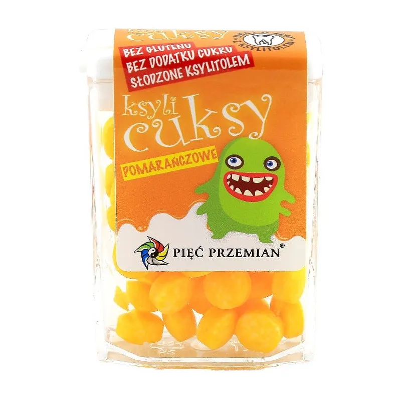 Cukierki z Ksylitolu Ksylicuksy Pomarańczowe Bezglutenowe 13 G - Pięć Przemian | Naturalne i Zdrowe