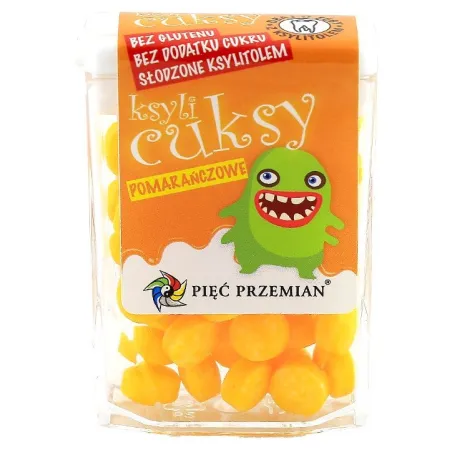 Cukierki z Ksylitolu Ksylicuksy Pomarańczowe Bezglutenowe 13 G - Pięć Przemian | Naturalne i Zdrowe