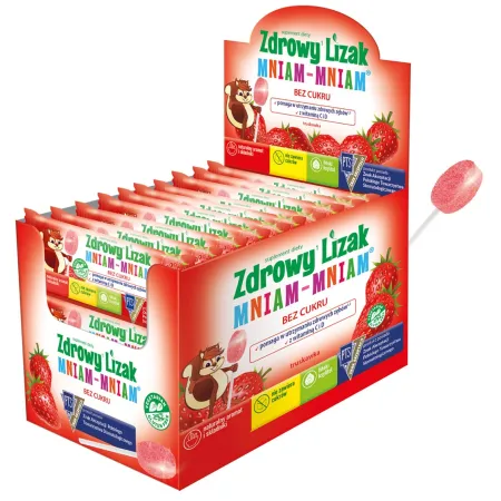 Lizak Truskawkowy z Witaminą D i C Bezglutenowy 6 G - Zdrowa Przekąska