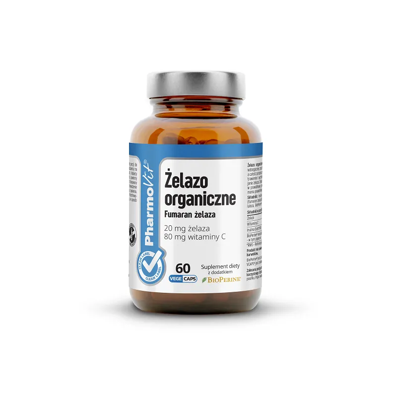 Żelazo (20 mg) Bezglutenowe 60 Kapsułek - Pharmovit (Clean Label)