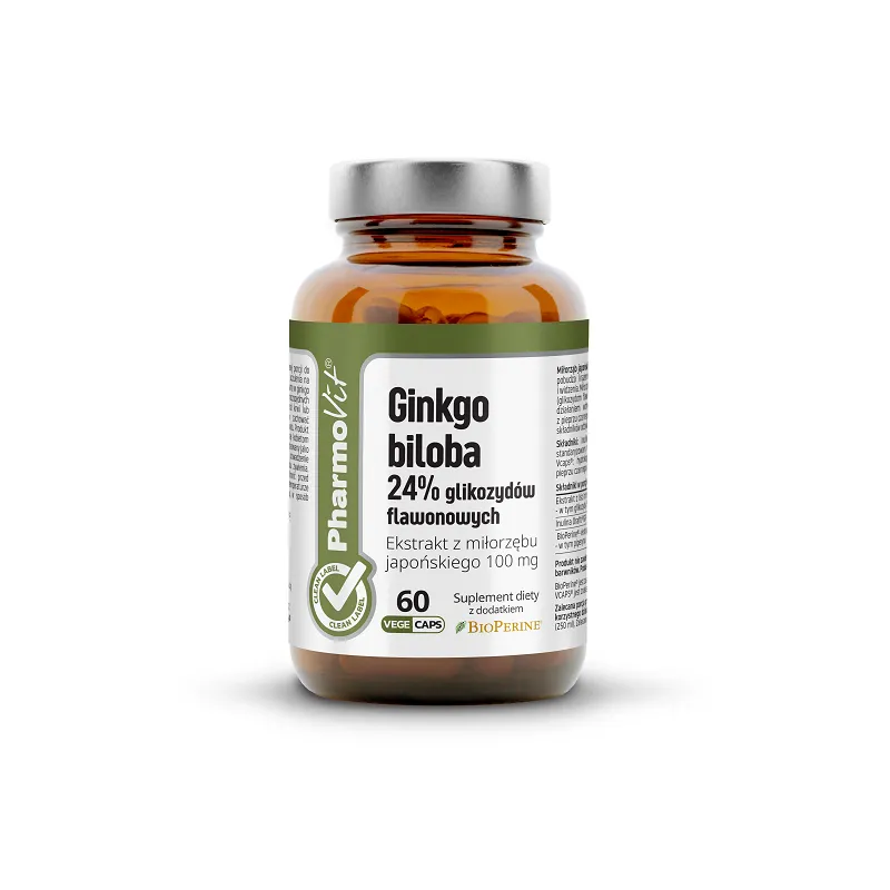 Miłorząb Japoński - Ginkgo Biloba (100 mg) Bezglutenowy 60 Kapsułek - Pharmovit