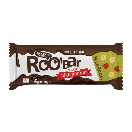 BATON PROTEINOWY Z ORZECHAMI LASKOWYMI W POLEWIE Z GORZKIEJ CZEKOLADY BEZGLUTENOWY BIO 40 g - ROOBAR