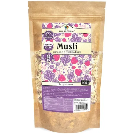 Musli Owsiane Truskawkowe Bez Cukru Bezglutenowe 500 g