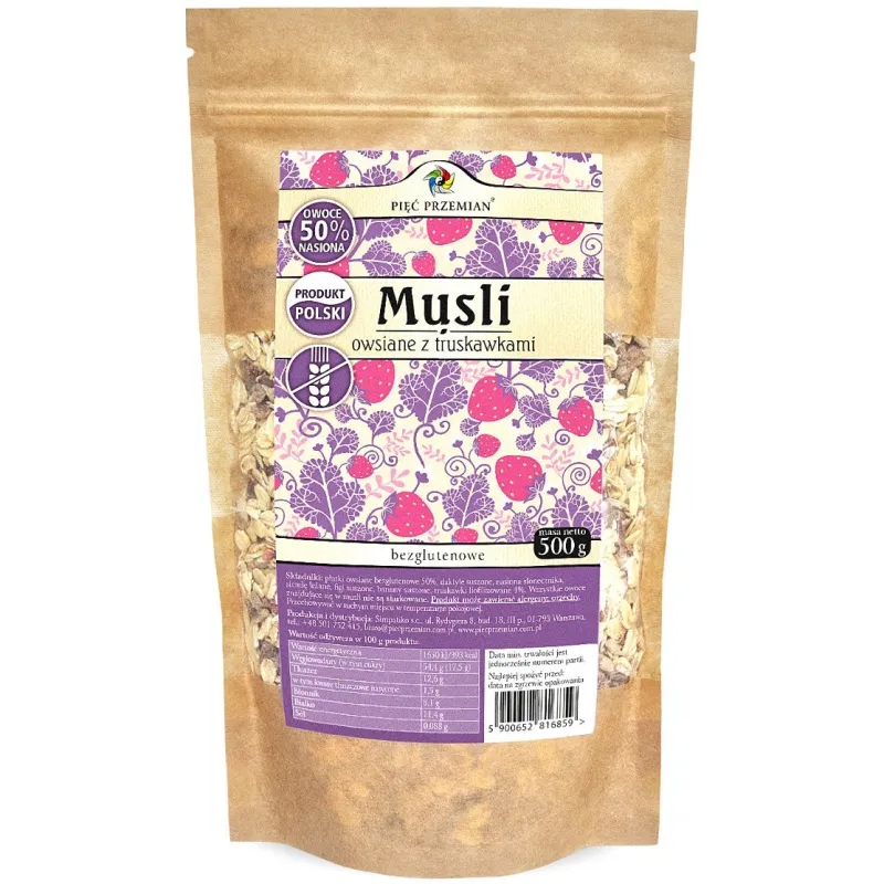 Musli Owsiane Truskawkowe Bez Cukru Bezglutenowe 500 g