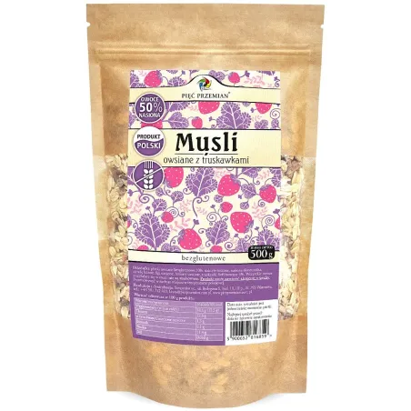 Musli Owsiane Truskawkowe Bez Cukru Bezglutenowe 500 g