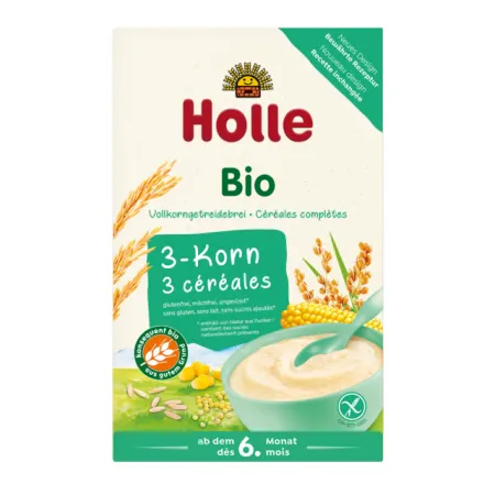 Kaszka Pełnoziarnista 3 Zboża BIO Holle 250 g - Bezglutenowa Żywność dla Niemowląt