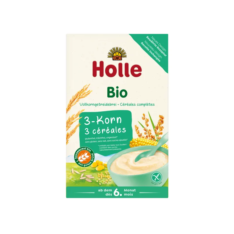 Kaszka Pełnoziarnista 3 Zboża BIO Holle 250 g - Bezglutenowa Żywność dla Niemowląt