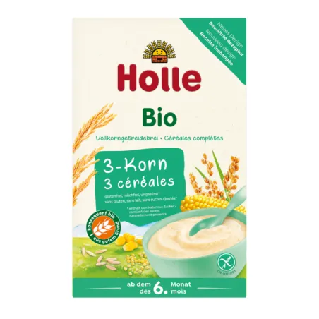 Kaszka Pełnoziarnista 3 Zboża BIO Holle 250 g - Bezglutenowa Żywność dla Niemowląt
