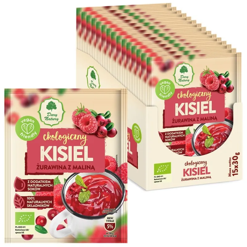 Kisiel Żurawina z Maliną BIO 30 g – Bezglutenowy, Ekologiczny
