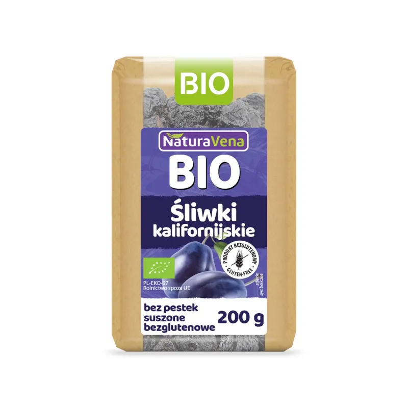 Śliwki kalifornijskie suszone bezglutenowe BIO 200 g – Naturavena