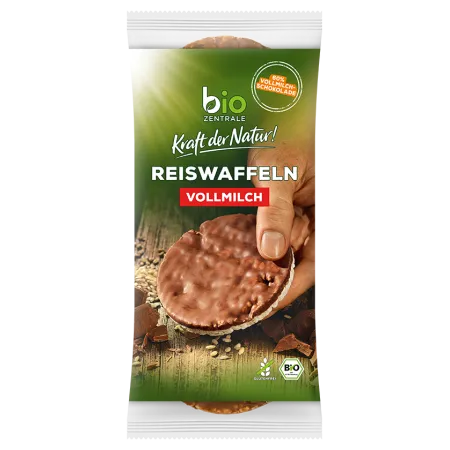 Wafle ryżowe z mleczną czekoladą bezglutenowe BIO 100 g – Bio-Zentrale