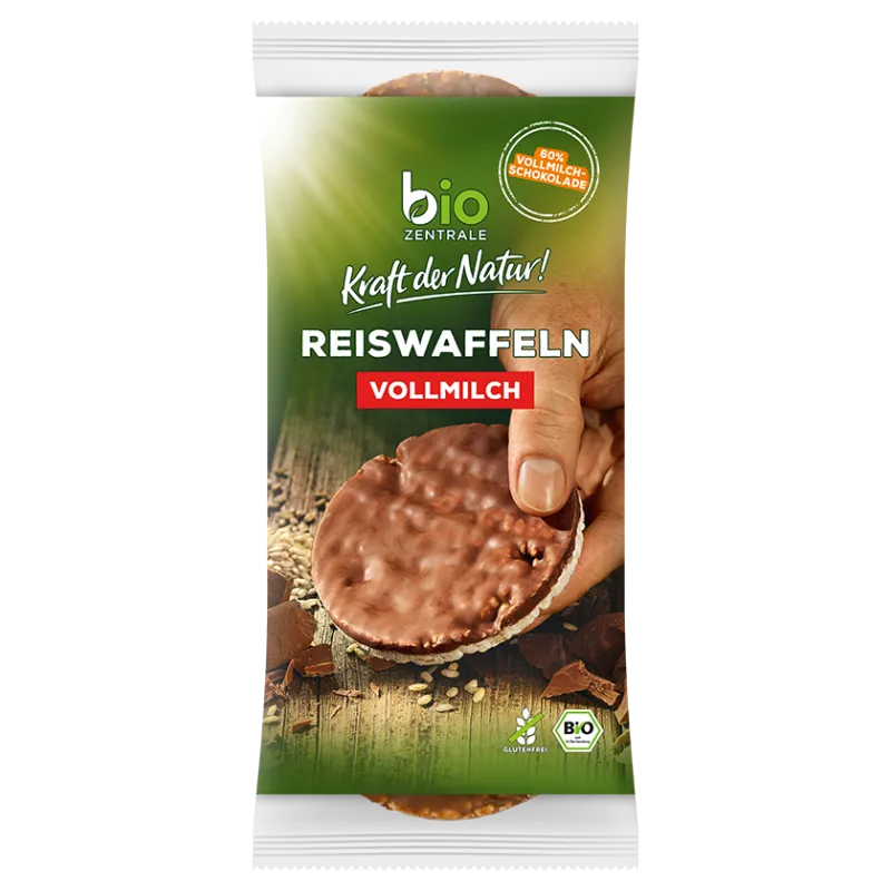 Wafle ryżowe z mleczną czekoladą bezglutenowe BIO 100 g – Bio-Zentrale