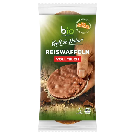 Wafle ryżowe z mleczną czekoladą bezglutenowe BIO 100 g – Bio-Zentrale