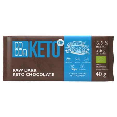 Czekolada z olejem MCT bez dodatku cukrów bezglutenowa keto BIO 40 g – Cocoa