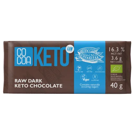 Czekolada z olejem MCT bez dodatku cukrów bezglutenowa keto BIO 40 g – Cocoa