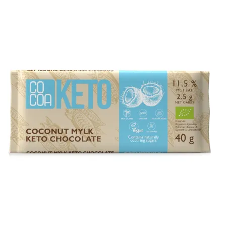 Czekolada Kokosowa z Olejem MCT Bez Dodatku Cukrów Bezglutenowa Keto BIO 40 g – Cocoa