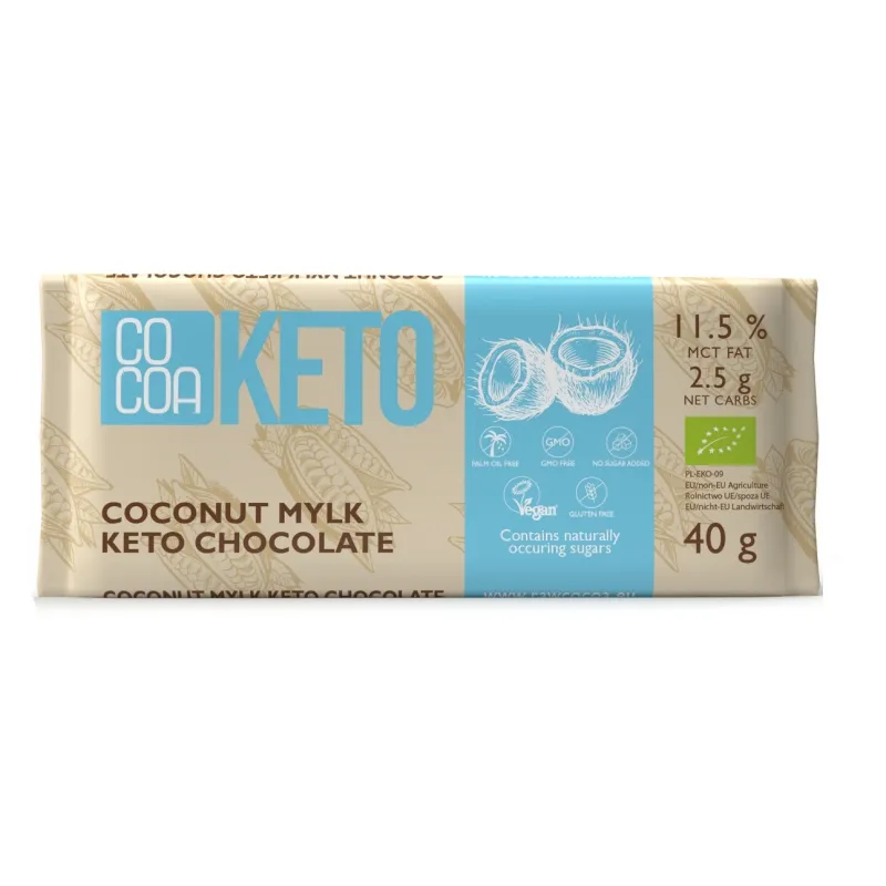 Czekolada Kokosowa z Olejem MCT Bez Dodatku Cukrów Bezglutenowa Keto BIO 40 g – Cocoa