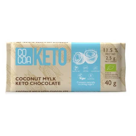 Czekolada Kokosowa z Olejem MCT Bez Dodatku Cukrów Bezglutenowa Keto BIO 40 g – Cocoa