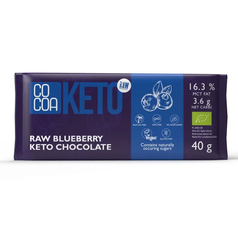Czekolada z Jagodami i Olejem MCT Bez Dodatku Cukrów Bezglutenowa Keto BIO 40 g – Cocoa