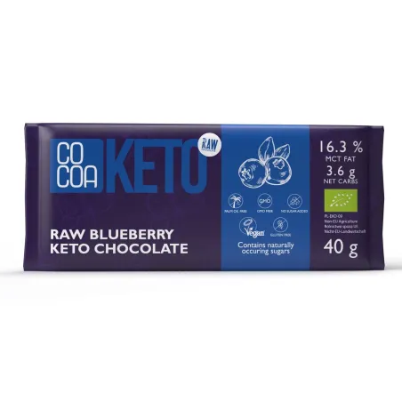 Czekolada z Jagodami i Olejem MCT Bez Dodatku Cukrów Bezglutenowa Keto BIO 40 g – Cocoa