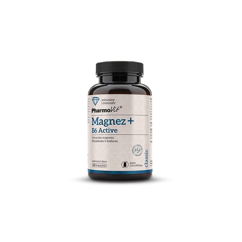 Magnez + Witamina B6 Activ 120 kapsułek – Bezglutenowy, Pharmovit
