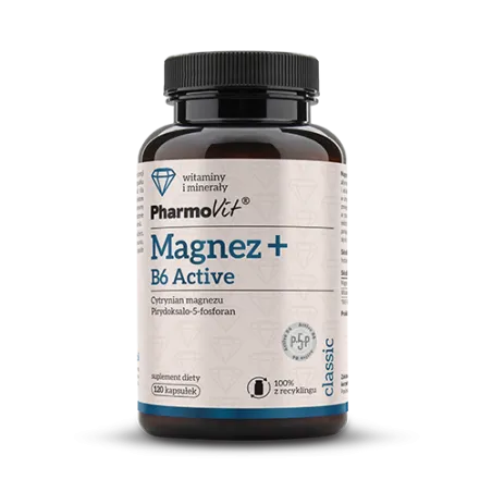 Magnez + Witamina B6 Activ 120 kapsułek – Bezglutenowy, Pharmovit