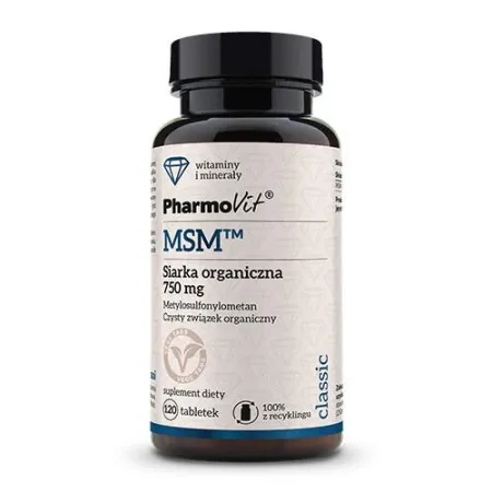 MSM Siarka Organiczna (750 mg) Bezglutenowa 120 Tabletek – PHARMOVIT