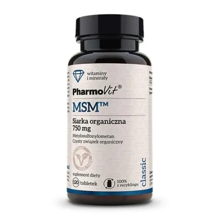 MSM Siarka Organiczna (750 mg) Bezglutenowa 120 Tabletek – PHARMOVIT