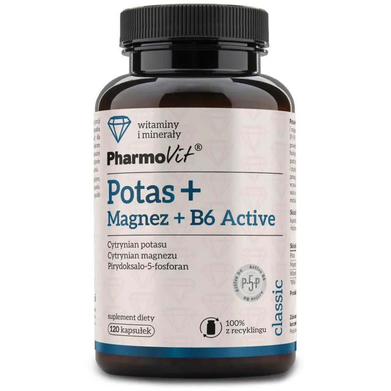 Potas + Magnez + Witamina B6 Active Bezglutenowe 120 kapsułek – PHARMOVIT