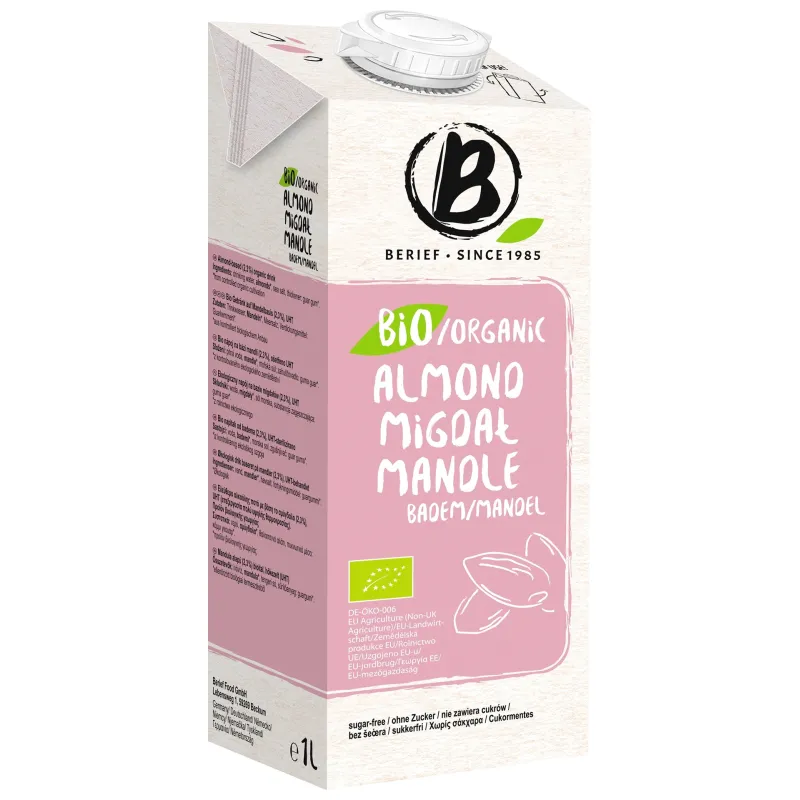 Napój Migdałowy Bez Cukru BIO 1 L – Berief | Bezglutenowy