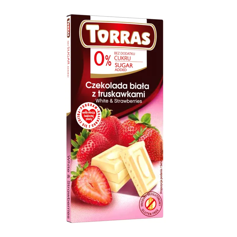 Biała czekolada z truskawkami bez cukru i glutenu - Torras